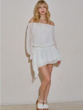 White Off-Shoulder Chiffon Mini Dress